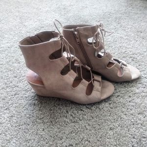 Taupe lace up wedges